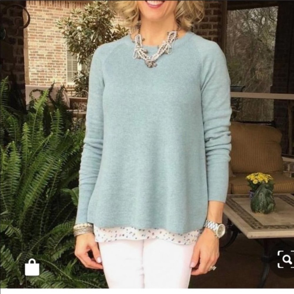 CAbi Blue Sky Ribbed Knit Pullover Sweater